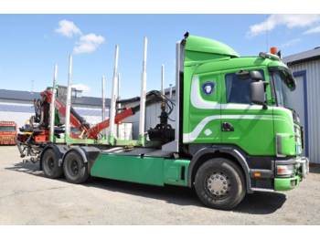 Forestry trailer for transportation of timber Scania 144 6X4 med kran: picture 1