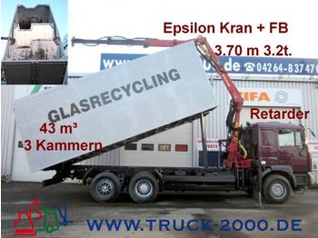 Garbage truck for transportation of garbage MAN 26.414 Glas Recycling+Kran+3 Kammer Kipper+46m³: picture 1