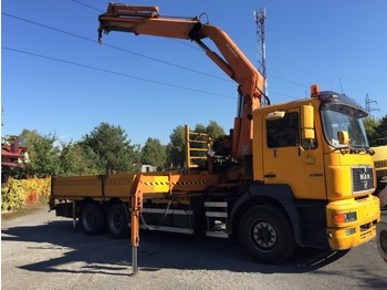 Dropside/ Flatbed truck for transportation of heavy machinery MAN 28.403  HIAB 330: picture 1