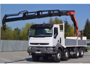 Dropside/ Flatbed truck Renault Kerax 420 Pritsche 6,60 m + KRAN 8x4 Top Zustand: picture 1