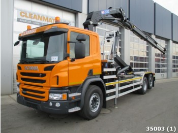 Hook lift truck Scania P 410 Euro 6 HMF 21 ton/meter Kran: picture 1