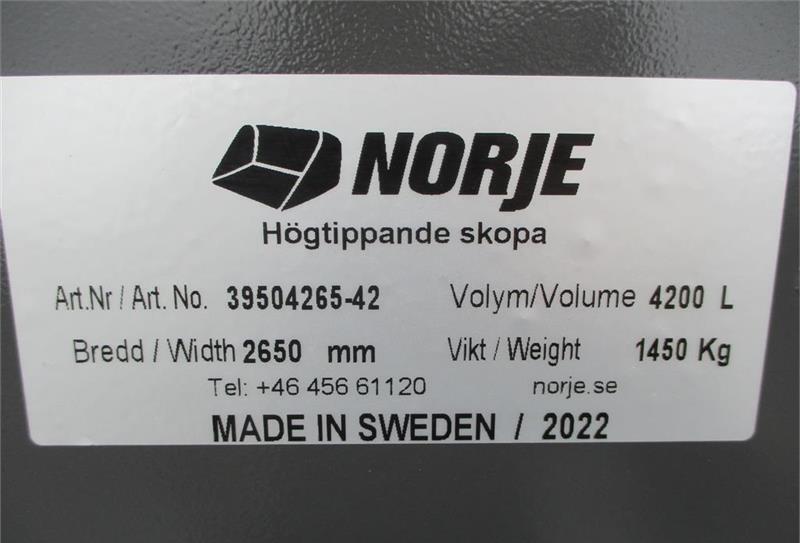 Loader bucket Volvo HØJTIPSKOVL 4,2 m3 265cm bred og vendbar bolt-on s