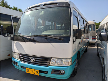 Minibus, Passenger van TOYOTA Coaster passenger bus white and blue petrol engine minivan: picture 3