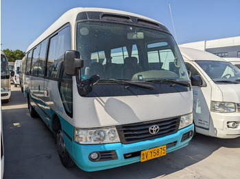 Minibus, Passenger van TOYOTA Coaster passenger bus white and blue petrol engine minivan: picture 2