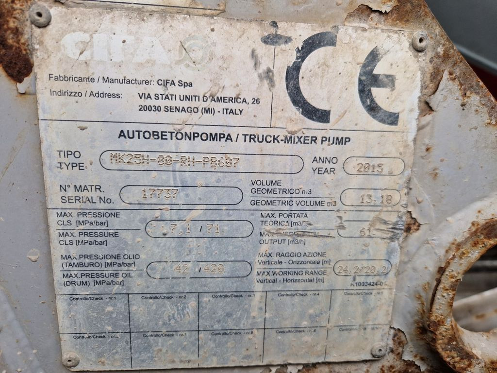 Concrete pump truck Mercedes-Benz Arocs 3240 CIFA PUMI Beton Mixer/Pumpe MK25H: picture 17