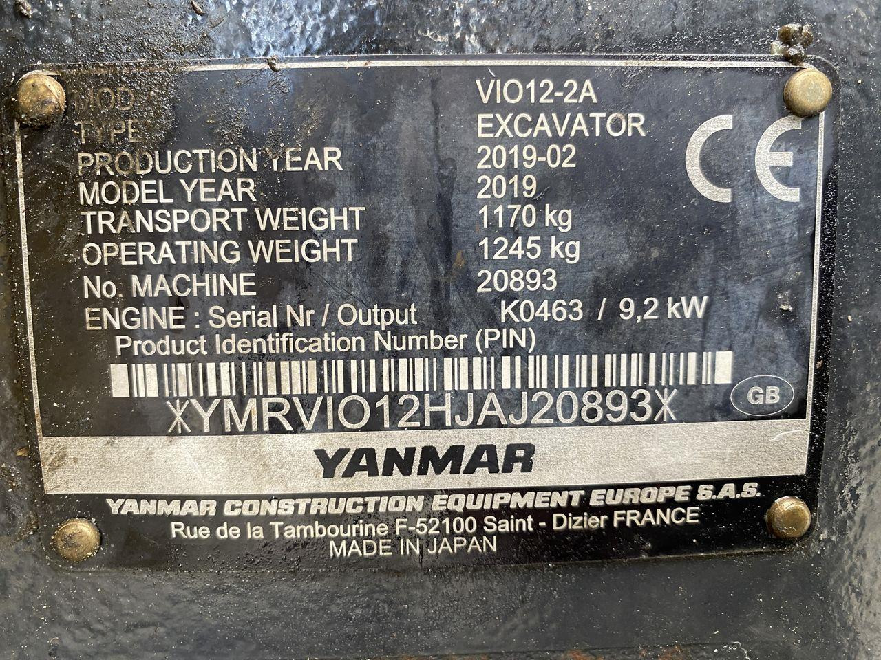 Mini excavator Yanmar VIO12