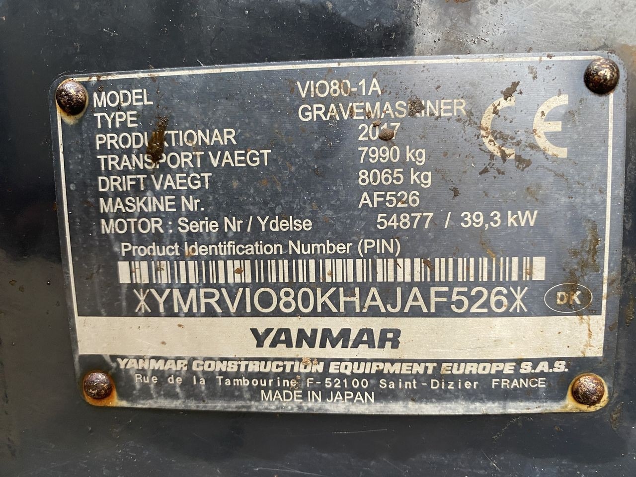 Mini excavator Yanmar VIO80-1A