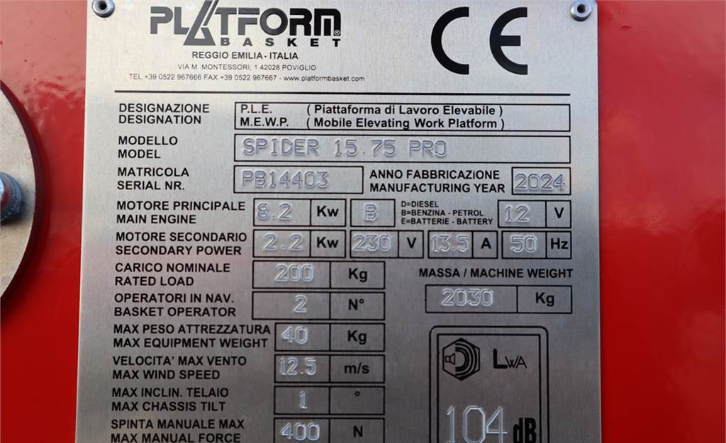 Aerial platform PLATFORM BAS Spider 15.75 PRO CE Declaration, Vali: picture 7