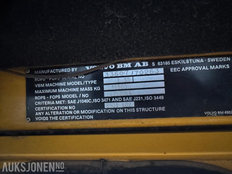 Wheel loader 1988 VOLVO BM L30 HJULLASTER, SENTRALSMØRING, VEKTSYSTEM