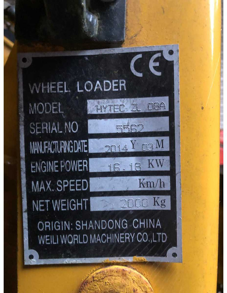 Wheel loader 2014 SHANDONG HYTEC ZL 08A WHEEL LOADER