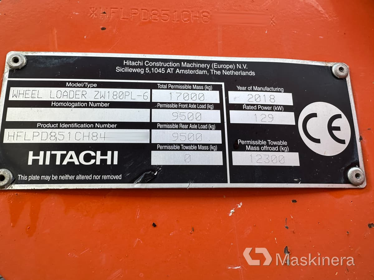 Wheel loader Hjullastare Hitachi ZW180 PL-6