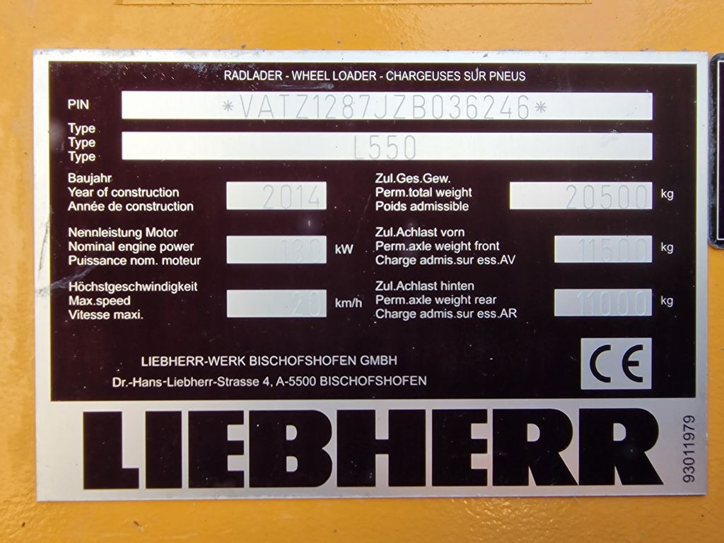Wheel loader Liebherr L 550 / 2014 / 9.783 h
