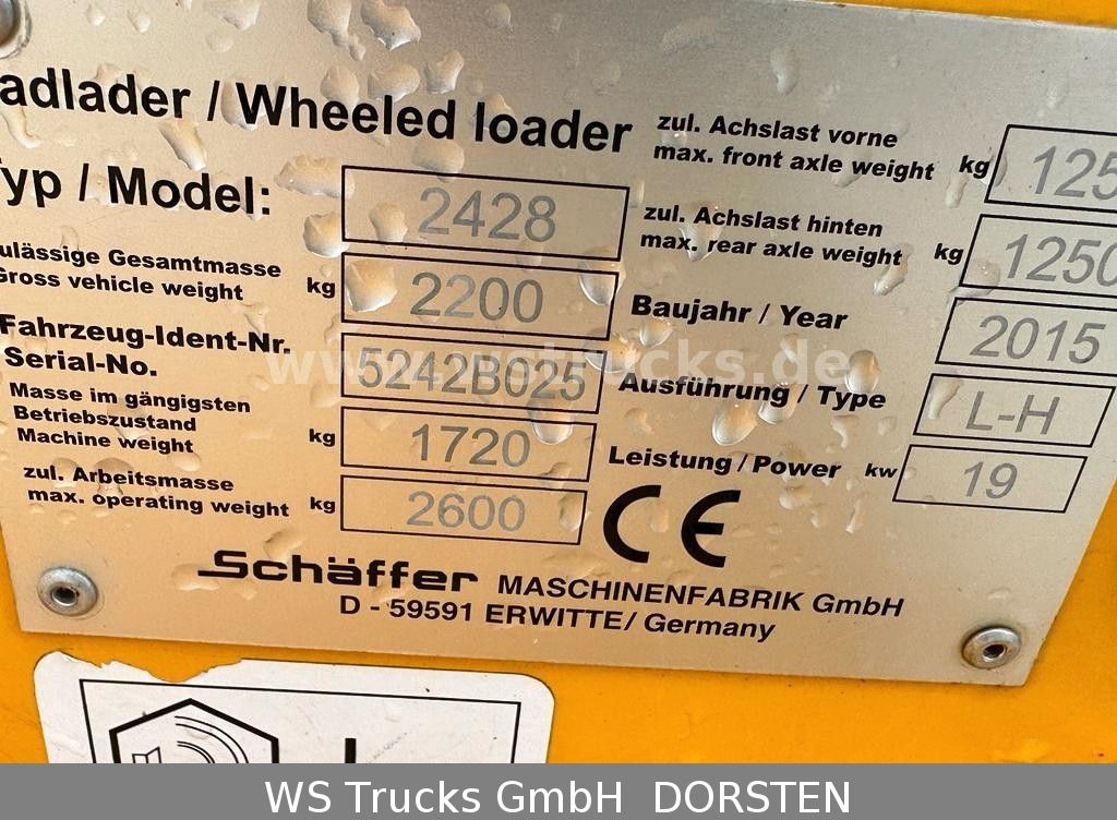 Wheel loader Schäffer 2428 SLT Fahrerschutzkabine , Gabel , Schaufel
