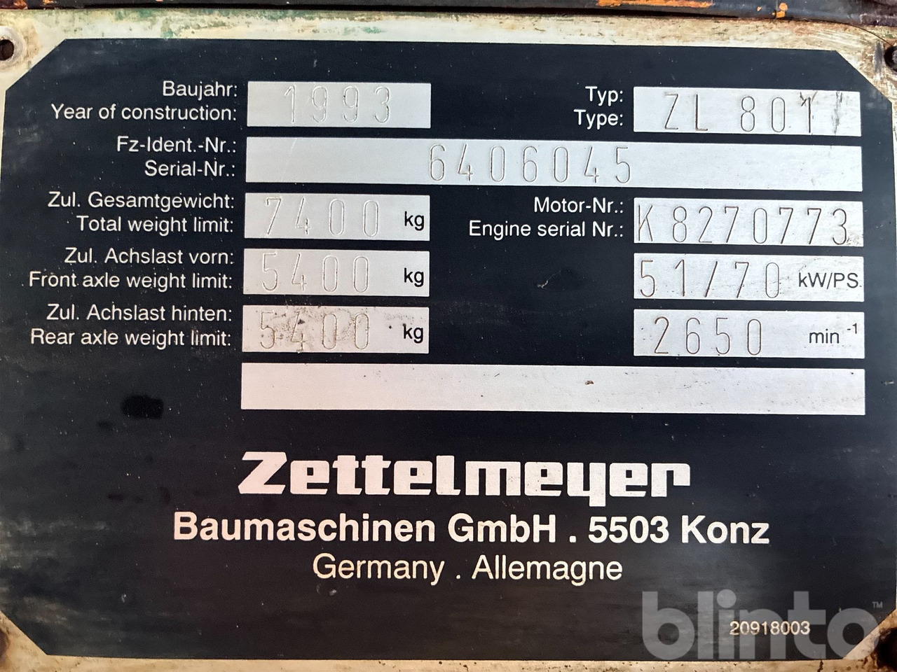 Wheel loader Zettelmeyer 801