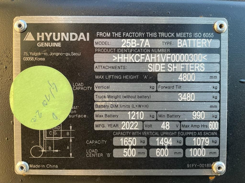 New Electric forklift Hyundai 25B-7A 2.5 ton Triplex Freelift Sideshift Elektra Heftruck Nieuw: picture 4