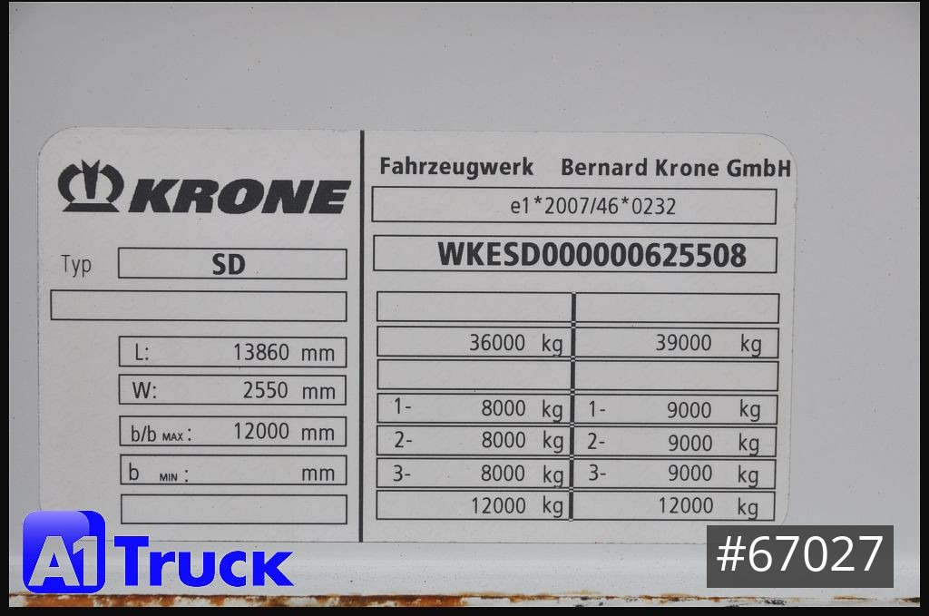Curtainsider semi-trailer KRONE SD, Liftachse, Getränke, 2900mm innen,  VDI 2700
