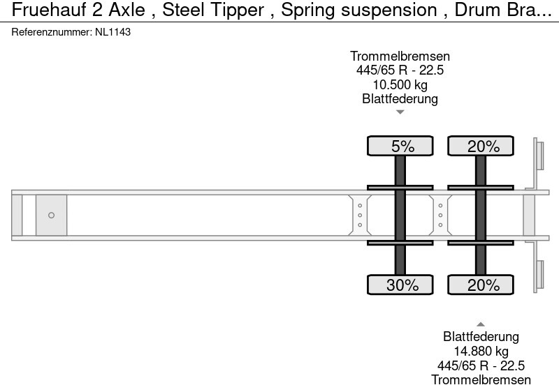 Tipper semi-trailer Fruehauf 2 Axle , Steel Tipper , Spring suspension , Drum Brakes: picture 12