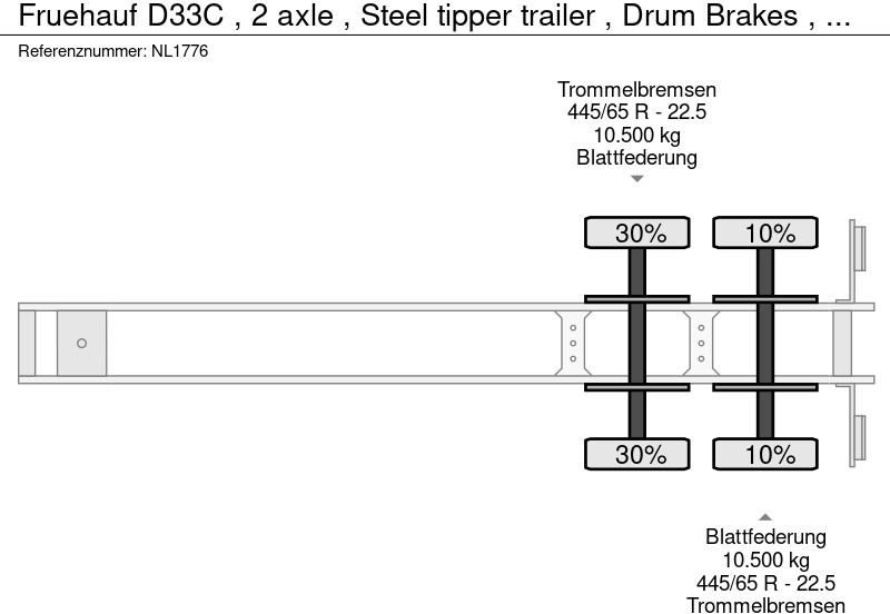 Tipper semi-trailer Fruehauf D33C , 2 axle , Steel tipper trailer , Drum Brakes , Spring suspension: picture 15
