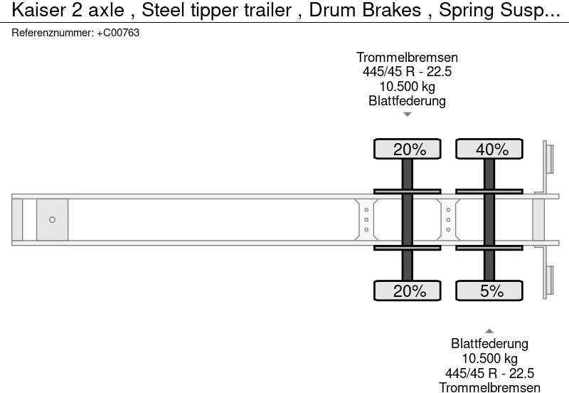 Tipper semi-trailer Kaiser 2 axle , Steel tipper trailer , Drum Brakes , Spring Suspension: picture 12