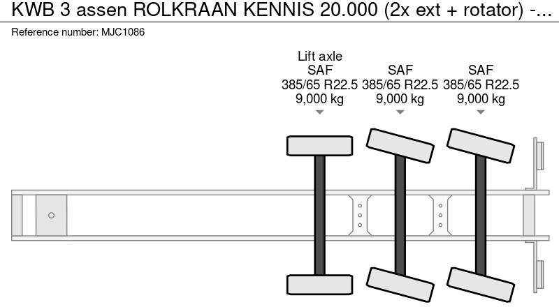Dropside/ Flatbed semi-trailer Kwb 3 assen ROLKRAAN KENNIS 20.000 (2x ext + rotator) - 3 ASSEN SAF - 1 LIFT AS / 2 STUURASSEN - SCHRIJFREMMEN - CENTRALE SMERING: picture 19
