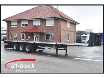 Dropside/ Flatbed semi-trailer Meusburger MPS-3, Plattform, Lenkachse, Steckrungen: picture 1