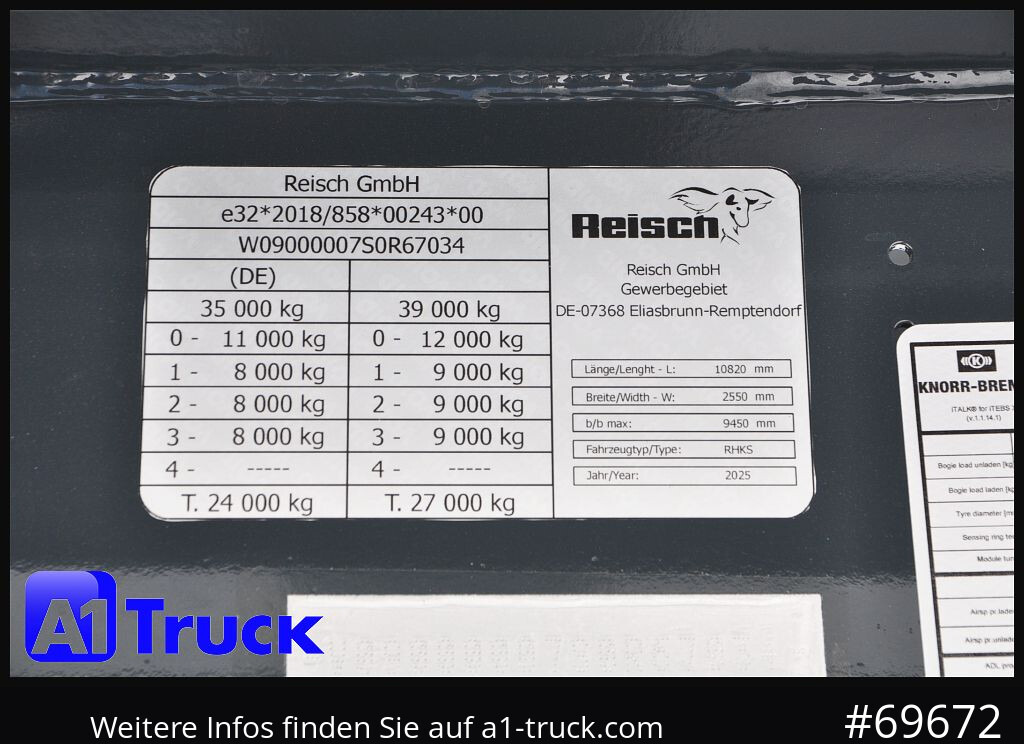 Tipper semi-trailer REISCH RHKS, Alu-Kippmulde 50m³, NEU Kombitüren, Alufelgen, Liftachse,