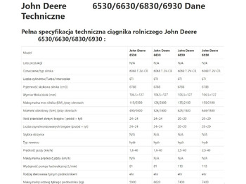 Spare parts John Deere 6530 / John Deere 6630 - Zwolnica - Zwrotnica - Półoś - Skrzynia - Silnik - Siłowniki