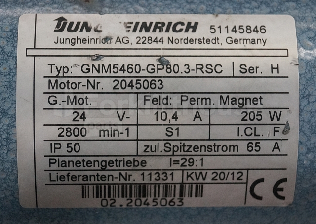 Engine for Material handling equipment Jungheinrich 51145846 Steering motor 24V type GNM5460-GP80.3 sn 2045063: picture 2