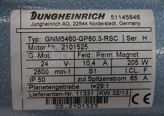Engine for Material handling equipment Jungheinrich 51145846 Steering motor 24V type GNM5460-GP80.3 sn 2101525: picture 2
