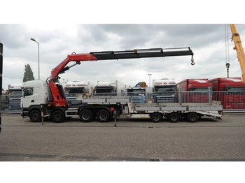 Tractor unit Scania R 480 8X4 IN COMBI WITH LIMOGES OPEN TRAILER FOR CAR AND MACHINE TRANSPORT WITH FASSI F 800 XP CRANE: picture 1