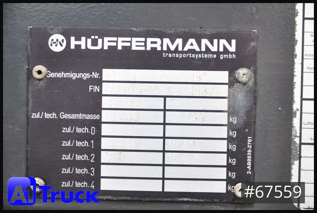 Roll-off/ Skip trailer HUEFFERMANN HAR 18.67 , Luft, Frontbeladung
