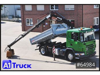 Crane truck Scania G360, MKG Kran, 3 Seiten Kipper, Schalengreifer, 