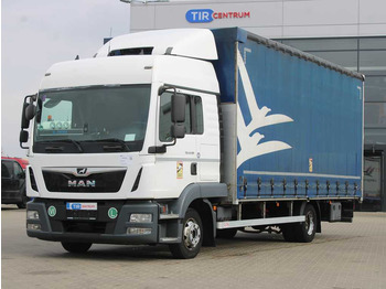 Curtainsider truck  MAN TGL 8.190, EURO 6, TIRES 80%