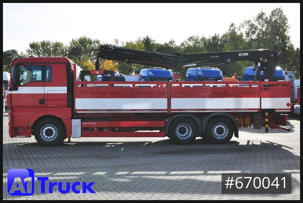 Dropside/ Flatbed truck MAN TGX 26.400, Hiab XS 211, Lenk-Liftachse,