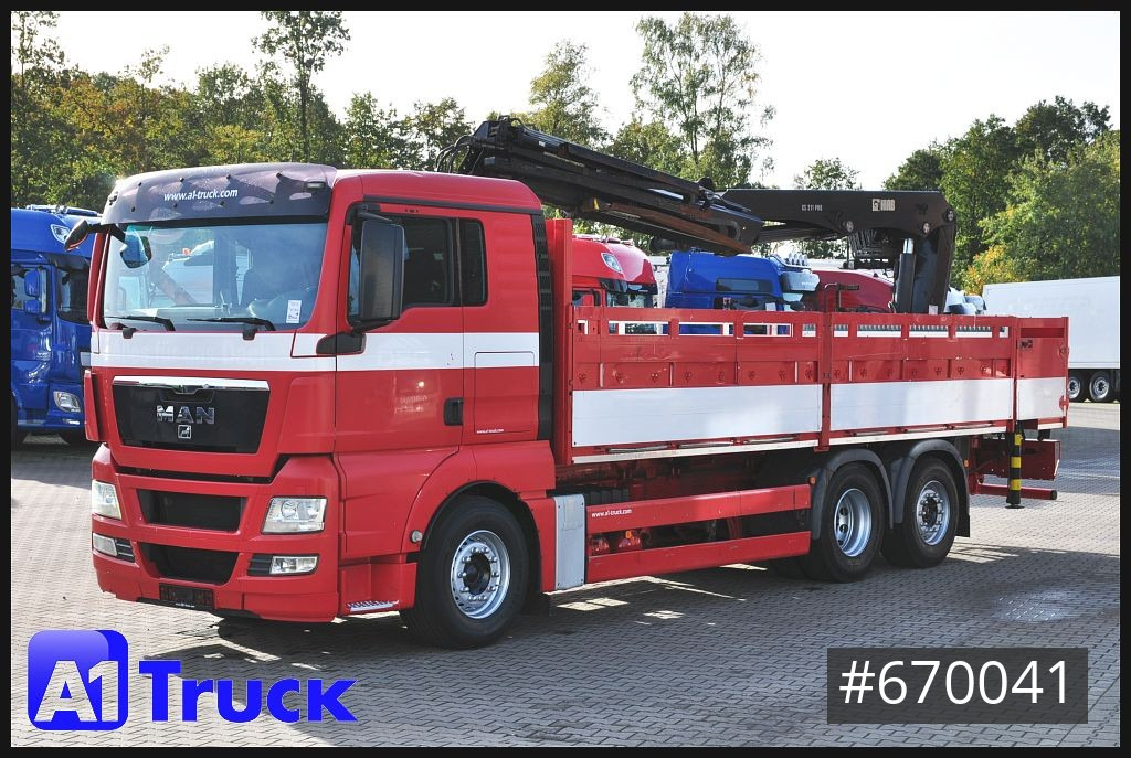 Dropside/ Flatbed truck MAN TGX 26.400, Hiab XS 211, Lenk-Liftachse,