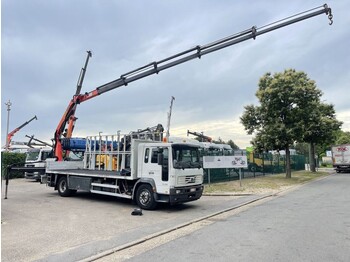 Dropside/ flatbed truck Volvo FL 220 + CRANE PALFINGER 10501 D (5x HYDR EXT) + GLASS CARRIER - RADIO REMOTE - PLATFORM 6m20 - AIR SUSPENSION - 4 STABS - BE TR: picture 1