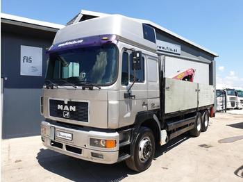 Dropside truck MAN 26.403 6X4 stake body + Palfinger 16000