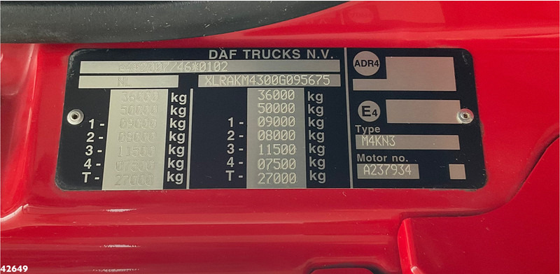 Hook lift truck DAF FAQ CF 410 8x2 Euro 6 Palfinger 18 Tonmeter Z-kraan