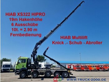 Hook lift truck MAN 41.480 10x4 Kran Hiab XS322-19m Höhe-10T/2.9m