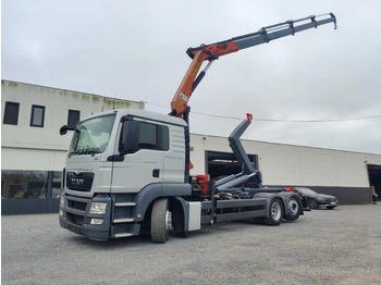 Hook lift truck MAN TGS 26.320 6x2 Euro5 container + Kraan Palfinger PK16502