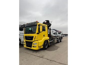 Hook lift truck MAN TGS 26.500 6x2, Palfinger-Abrollkipper mit Kran,  Lenk-Liftachse, Euro 6