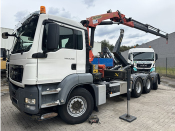 Hook lift truck MAN TGS 35.400 8x4 TRIDEM HOOKLIFT T22 + CRANE PALFINGER PK 18001 EH + RADIO - EURO 5 - LIFT/STEERING AXLE - BE TRUCK