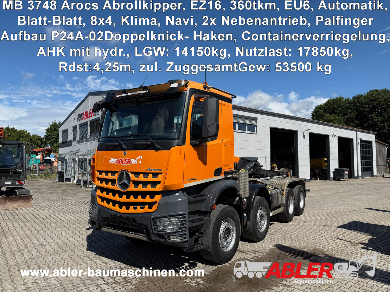 Hook lift truck Mercedes-Benz 3748 Arocs Abrollkipper Palfinger AHK