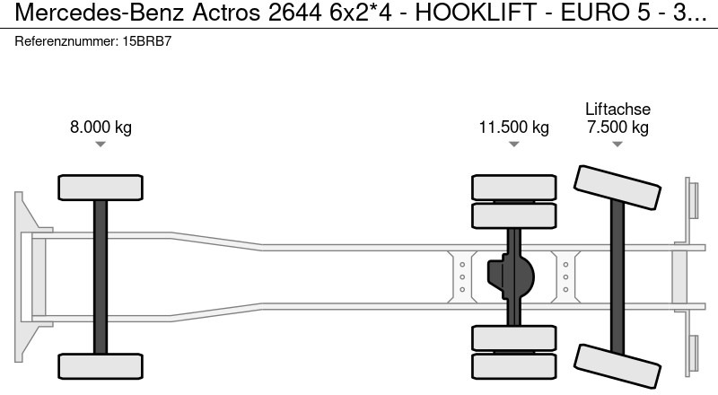 Hook lift truck Mercedes-Benz Actros 2644 6x2*4 - HOOKLIFT - EURO 5 - 392 TKM - AIRCO - PTO - DIFF. LOCK - WHEELBASE: 475 CM -