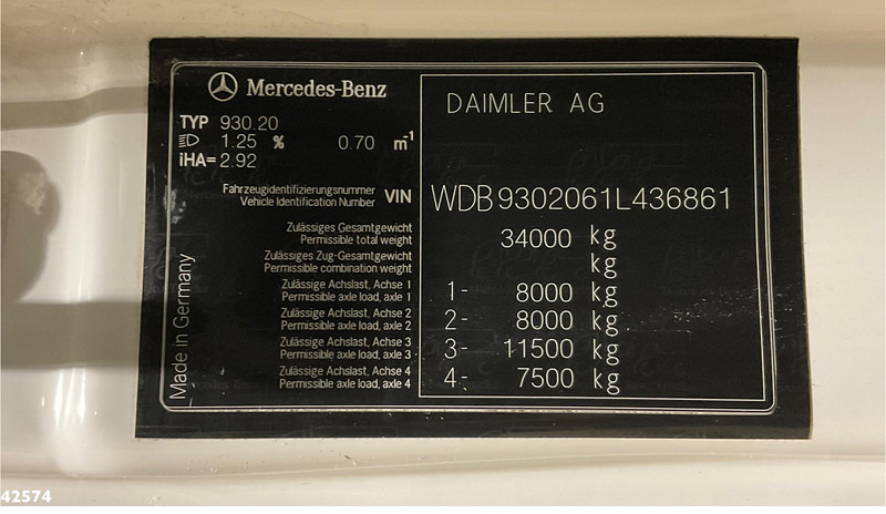 Hook lift truck Mercedes-Benz Actros 3251 V8 8x2 HMF 26 Tonmeter laadkraan bouwjaar 2014!