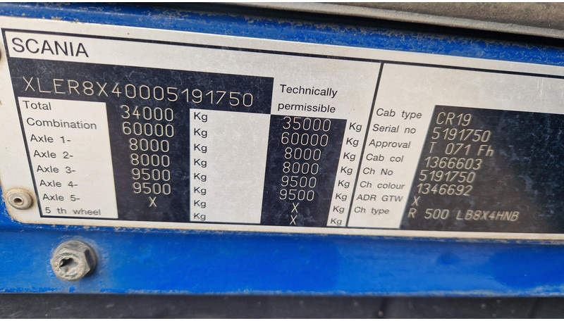 Hook lift truck Scania R500 8X4 Epsilon E250Z95