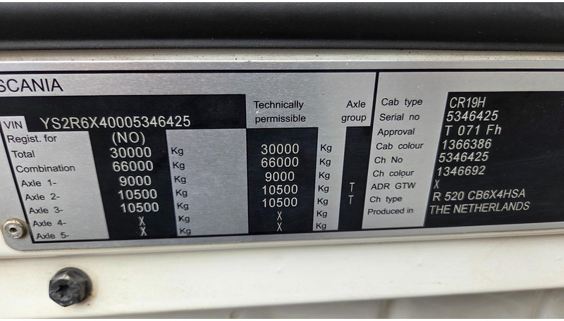 Hook lift truck Scania R520 6X4