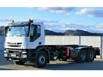 Hook lift truck Iveco  TRAKKER  410 Abrollkipper+Kran 6x4: picture 1