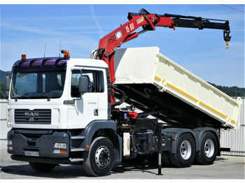 Tipper, Crane truck MAN TGA 26.360 Kipper 5,20m + HMF 1563 + FUNK/6x4: picture 1