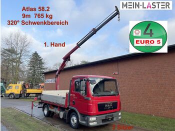 Dropside/ Flatbed truck, Crane truck MAN TGL 8.180 Atlas 58.2 * 9m - 765 kg 3 Sitzer: picture 1